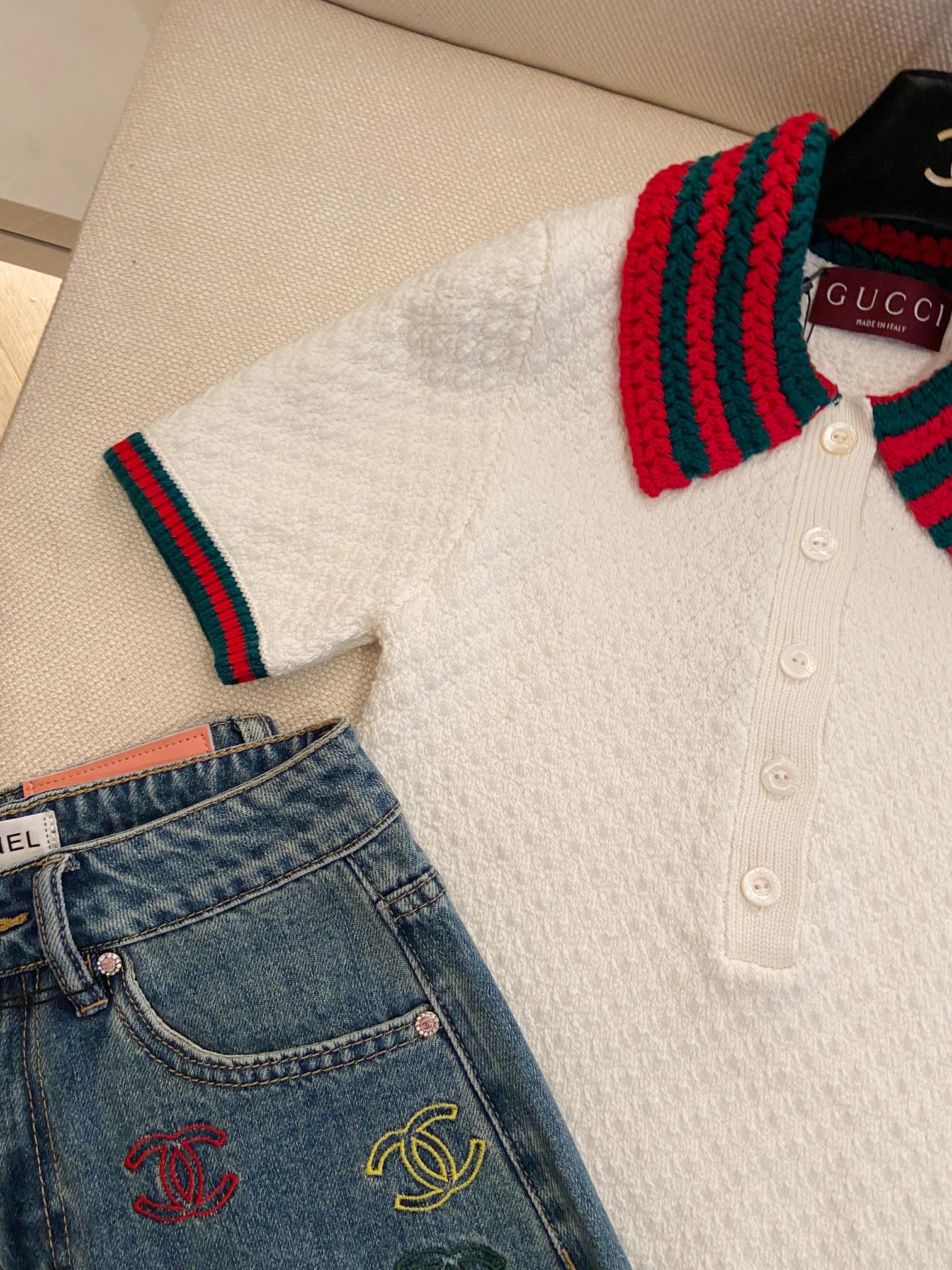 GUCCI SHORT-SLEEVE KNIT POLO SHIRT STYLE 113