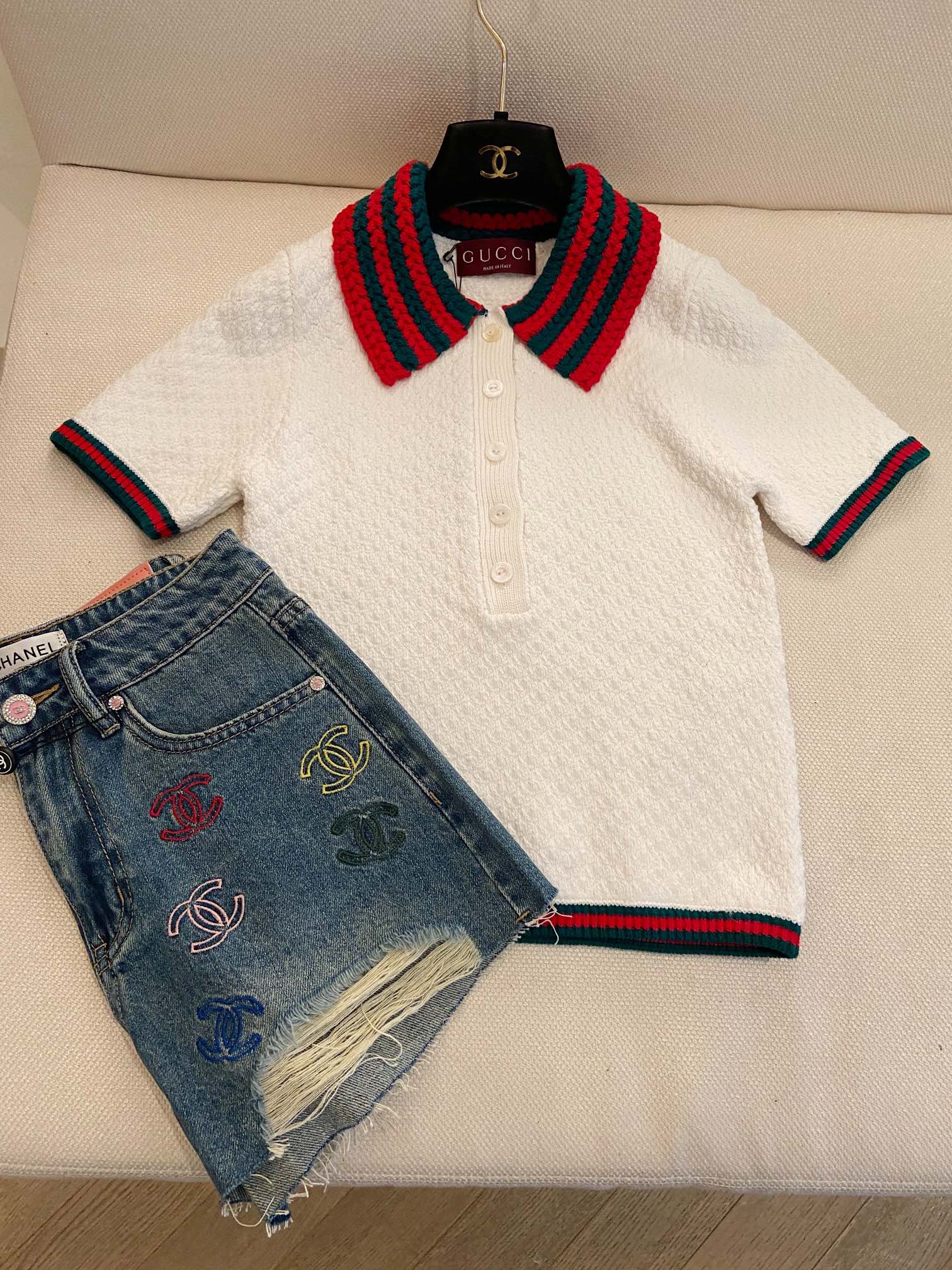 GUCCI SHORT-SLEEVE KNIT POLO SHIRT STYLE 113