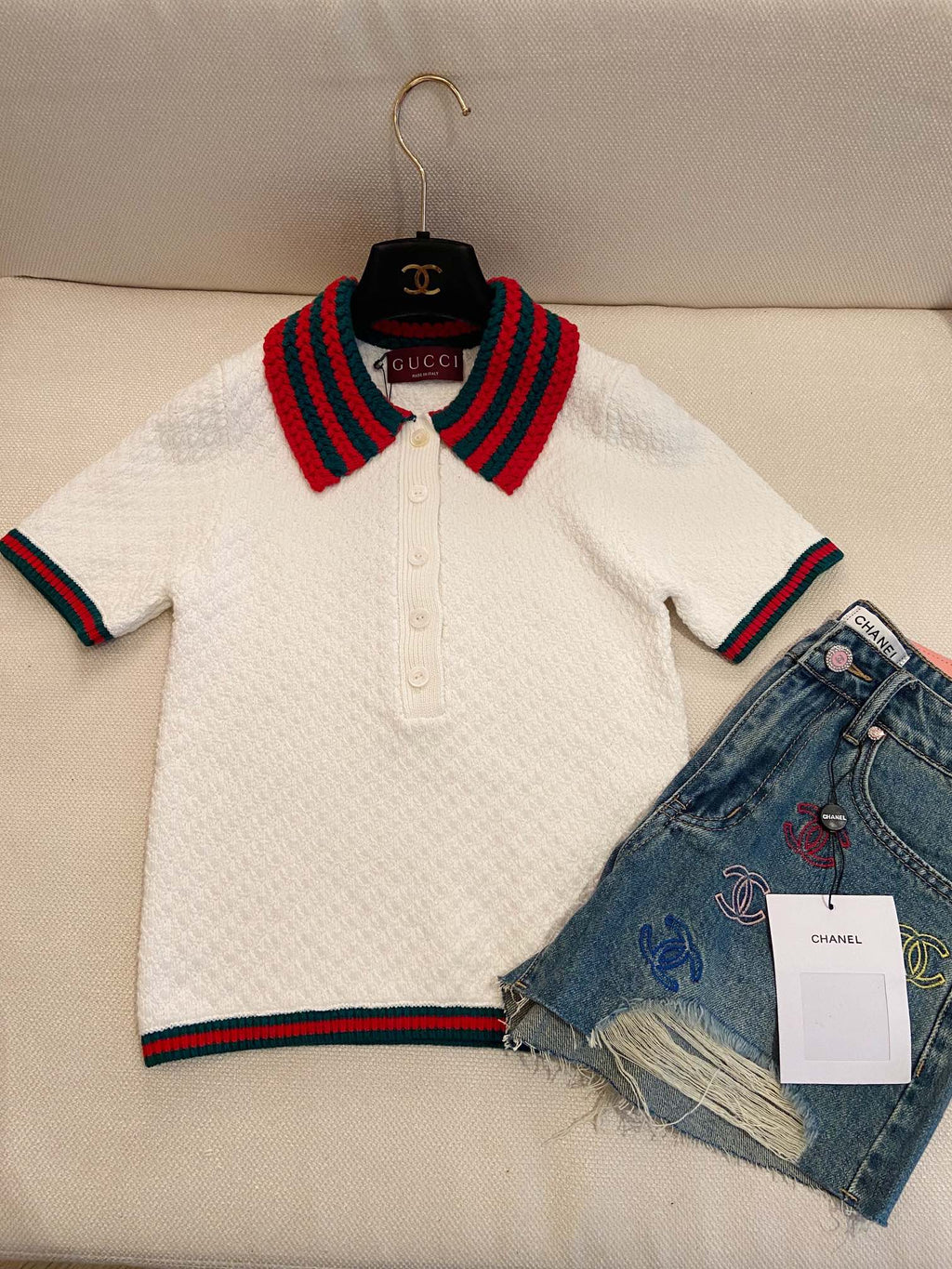 GUCCI SHORT-SLEEVE KNIT POLO SHIRT STYLE 113