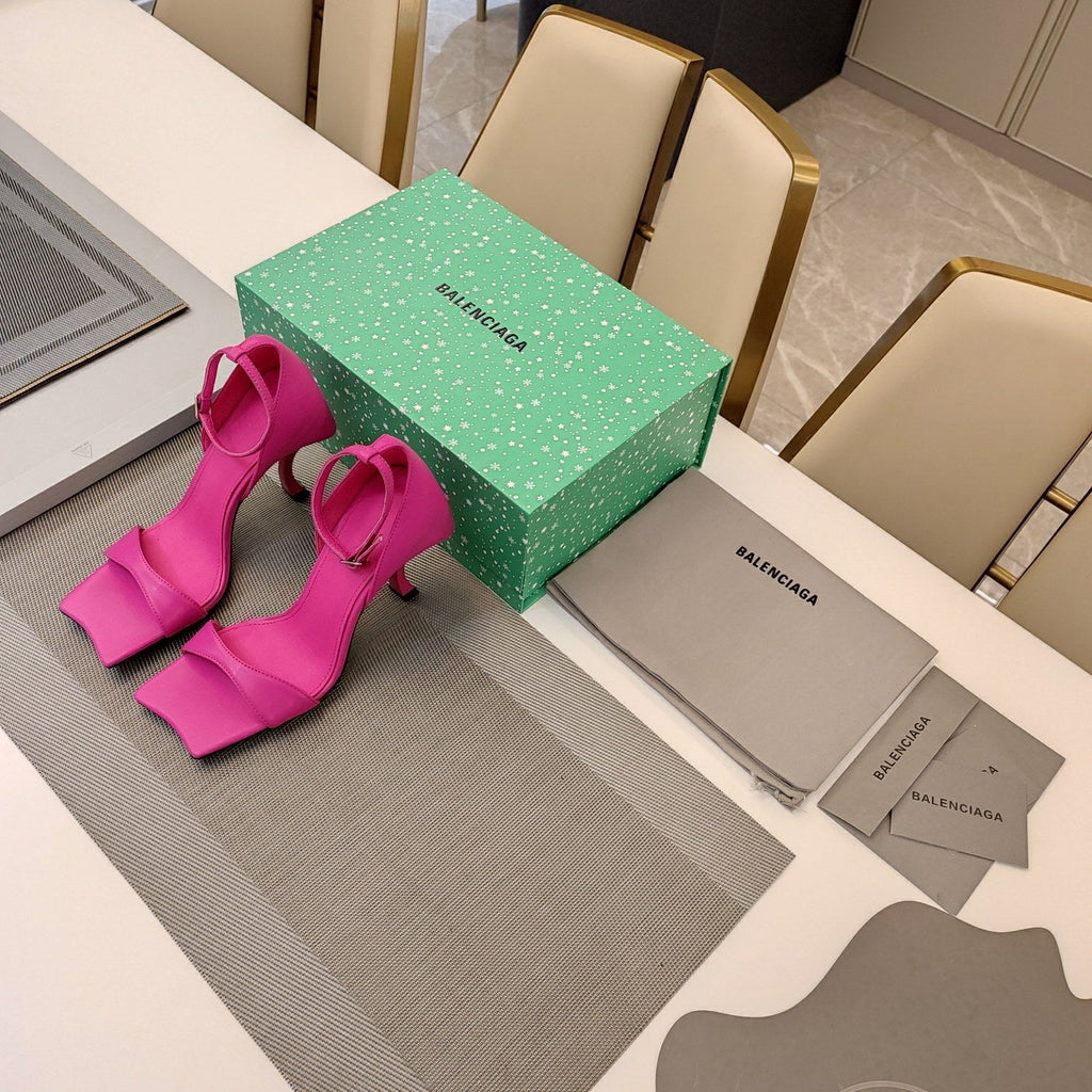 OPEN-TOE CURVED HIGH HEEL SANDALS IN DEEP PINK SMOOTH CALFSKIN