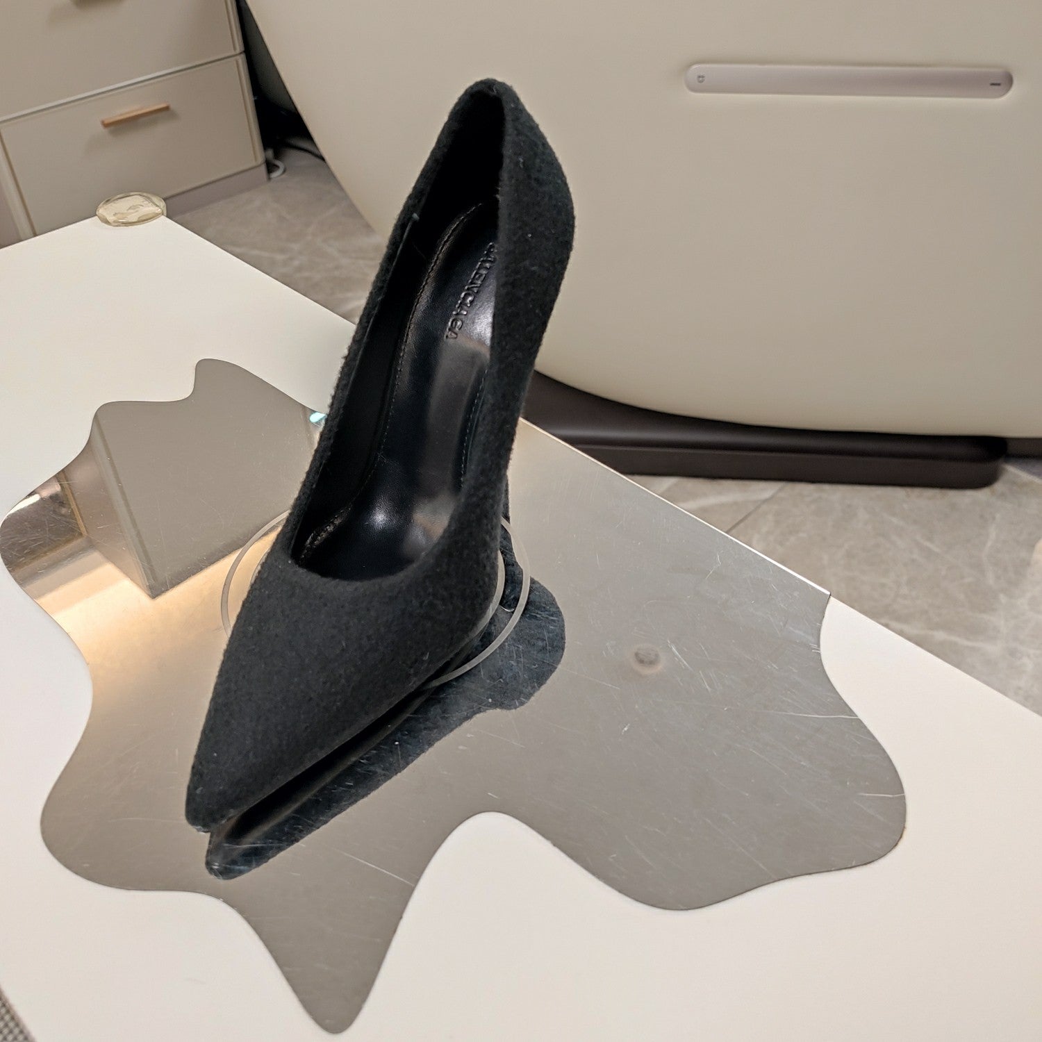 HIGH HEEL PUMPS 90MM IN BLACK WOOL