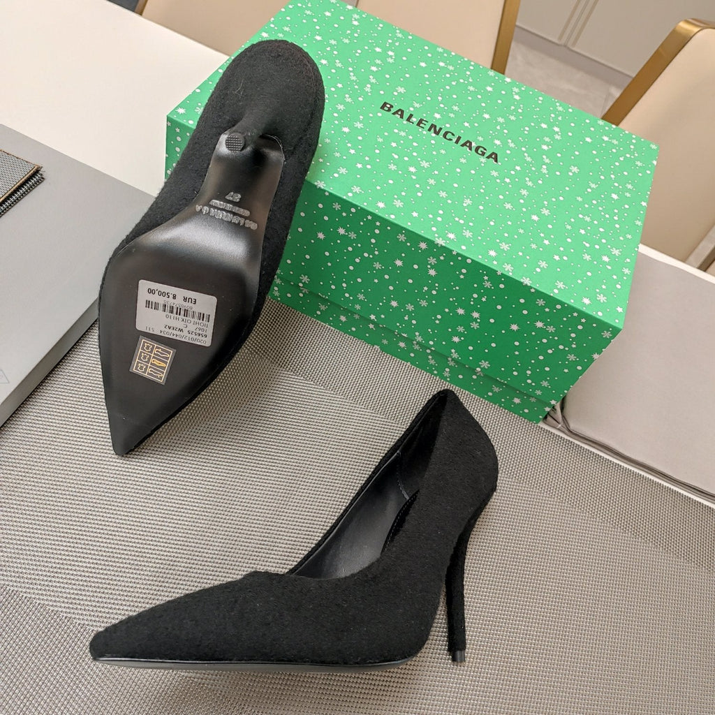 HIGH HEEL PUMPS 90MM IN BLACK WOOL