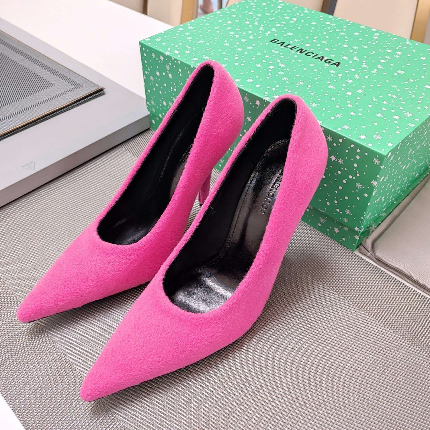HIGH HEEL PUMPS 90MM IN PINK WOOL
