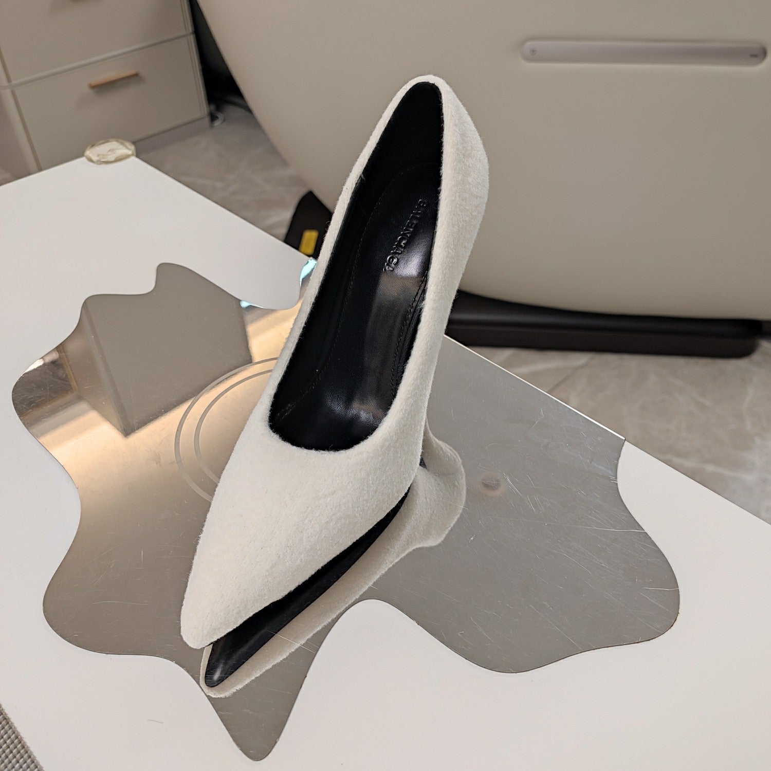 HIGH HEEL PUMPS 90MM IN WHITE WOOL