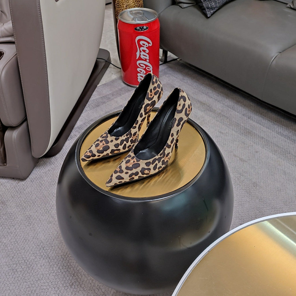 HIGH PUMPS IN BEIGE LEOPARD PRINT SUEDE
