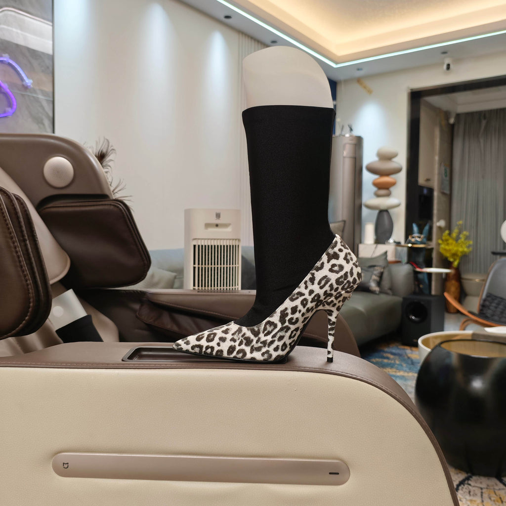 BALENCIAGA 25S POINTED-TOE HIGH HEELS 90 MM IN BLACK FABRIC AND LEOPARD PRINT CALFSKIN STYLE 3