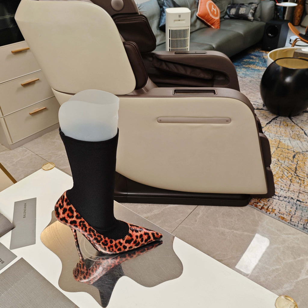 BALENCIAGA 25S POINTED-TOE HIGH HEELS 90 MM IN BLACK FABRIC AND LEOPARD PRINT CALFSKIN STYLE 1