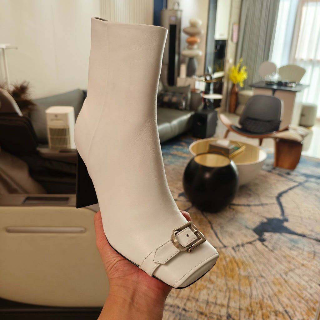 BALENCIAGA 25S BEL AIR BOOTS 115 MM IN WHITE CALFSKIN WITH SILVER HARDWARE