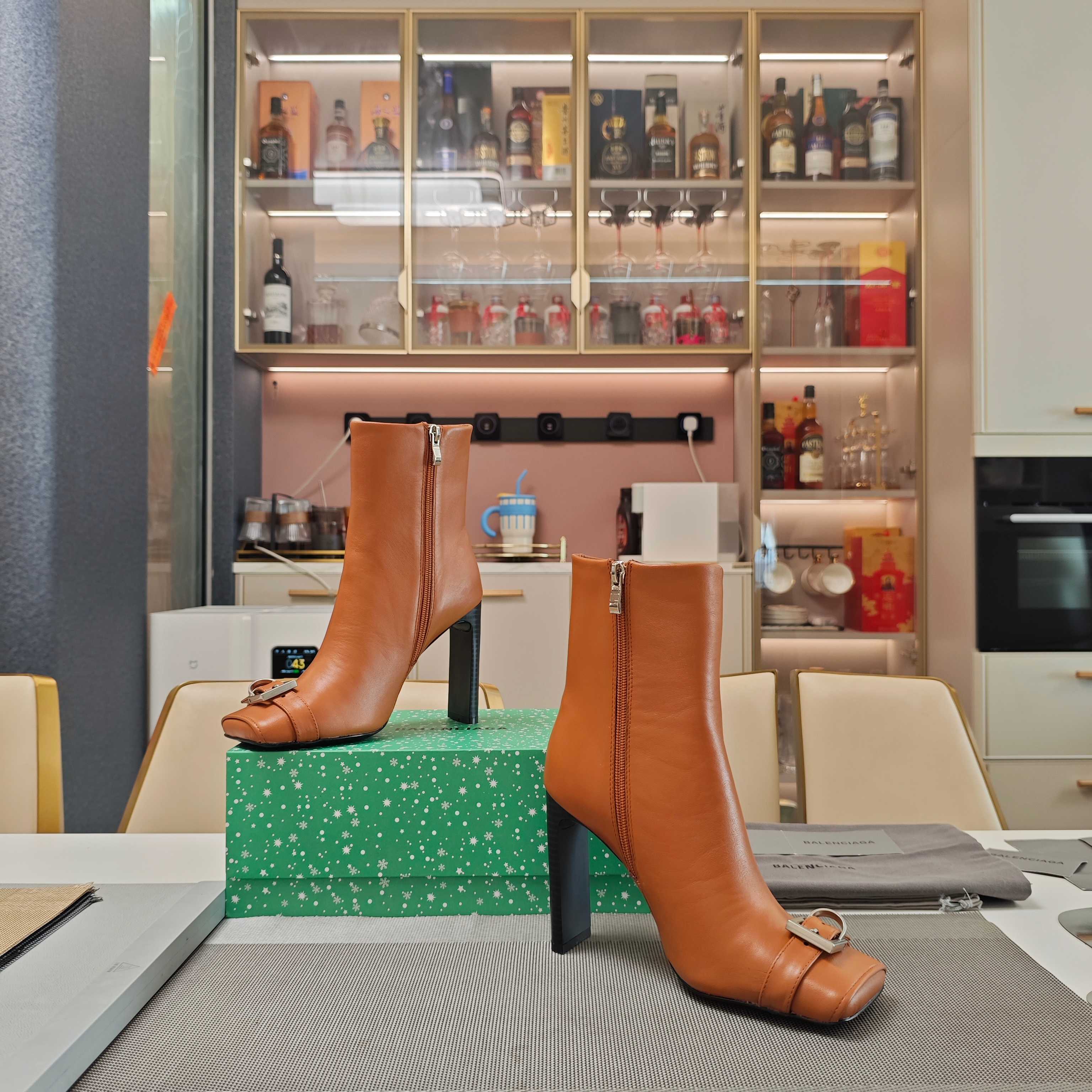 BALENCIAGA 25S BEL AIR BOOTS 115 MM IN DARK ORANGE CALFSKIN WITH SILVER HARDWARE