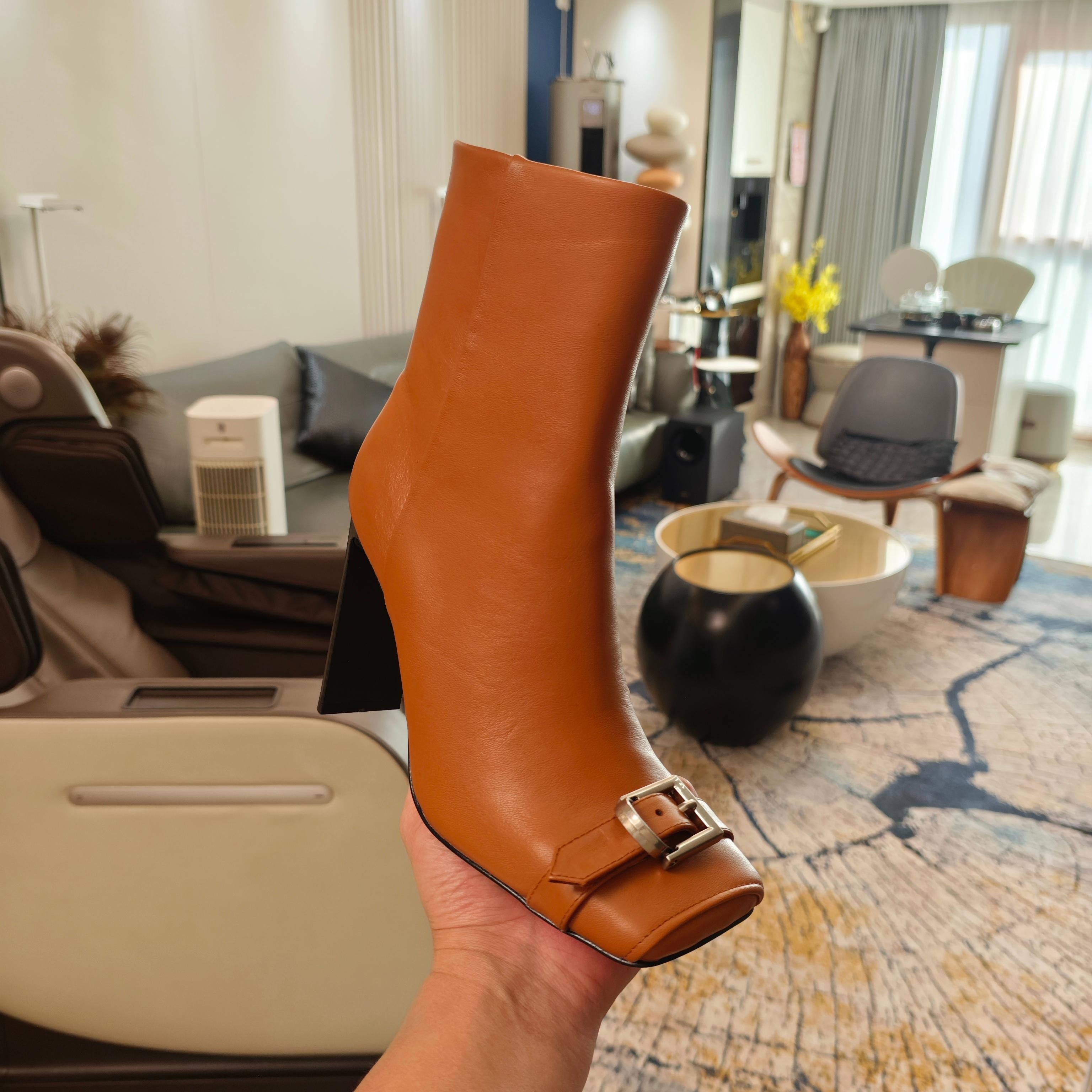 BALENCIAGA 25S BEL AIR BOOTS 115 MM IN DARK ORANGE CALFSKIN WITH SILVER HARDWARE