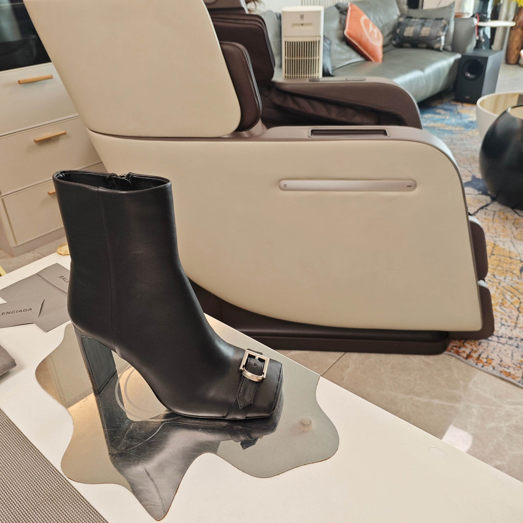 BALENCIAGA 25S BEL AIR BOOTS 115 MM IN BLACK CALFSKIN WITH SILVER HARDWARE