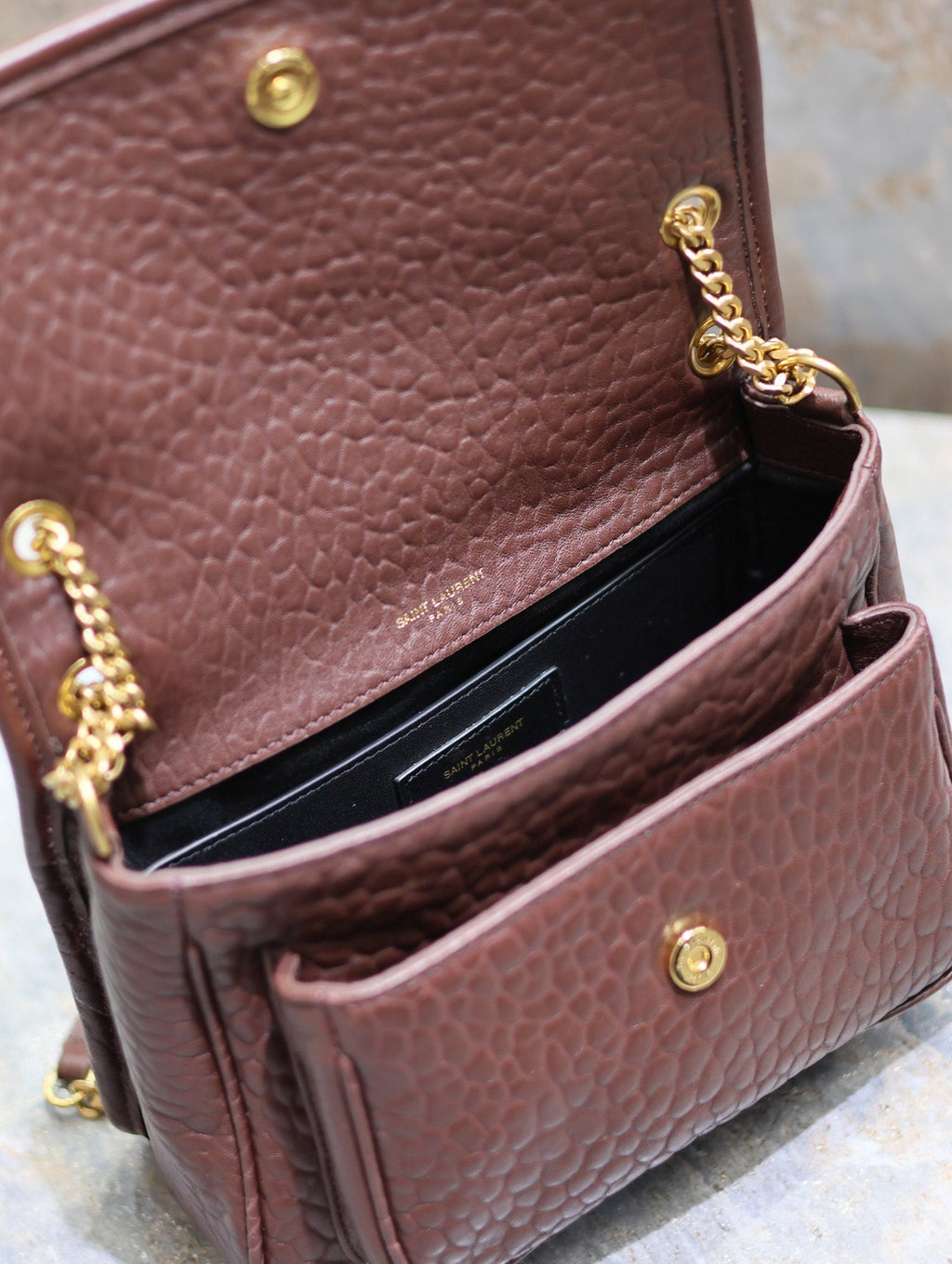 Niki mini crinkled shoulder 22 in Chestnut Brown Lamskin Gold Hardware