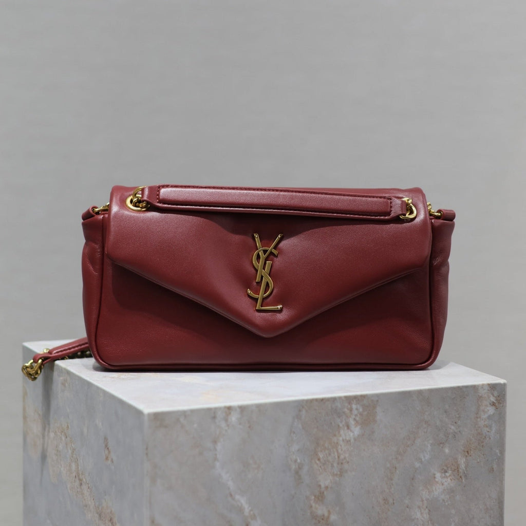 YSL 25S CALYPSO HANDBAG 26 IN BURGUNDY LAMBSKIN GOLD HARDWARE