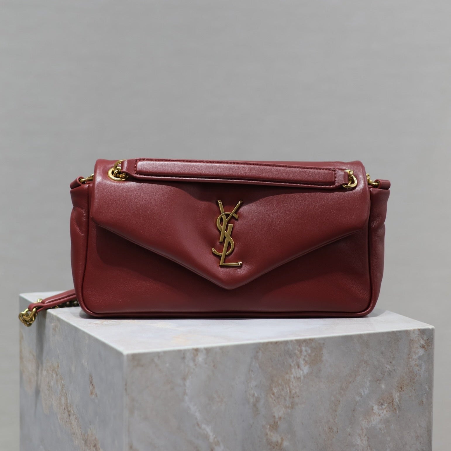 YSL 25S CALYPSO HANDBAG 26 IN BURGUNDY LAMBSKIN GOLD HARDWARE