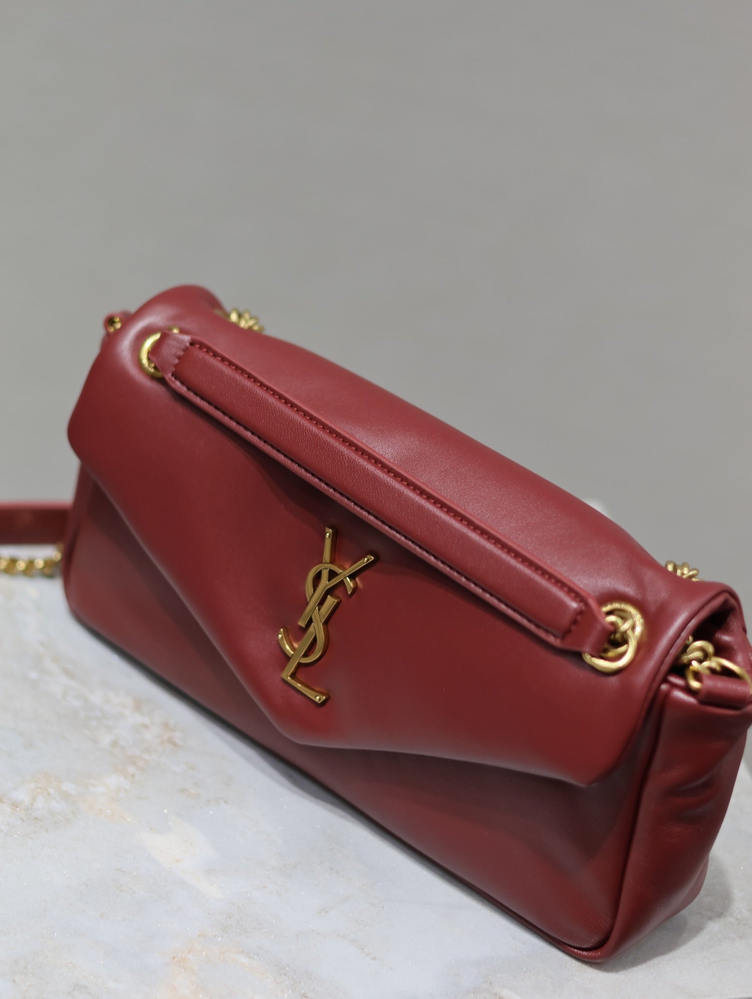 YSL 25S CALYPSO HANDBAG 26 IN BURGUNDY LAMBSKIN GOLD HARDWARE