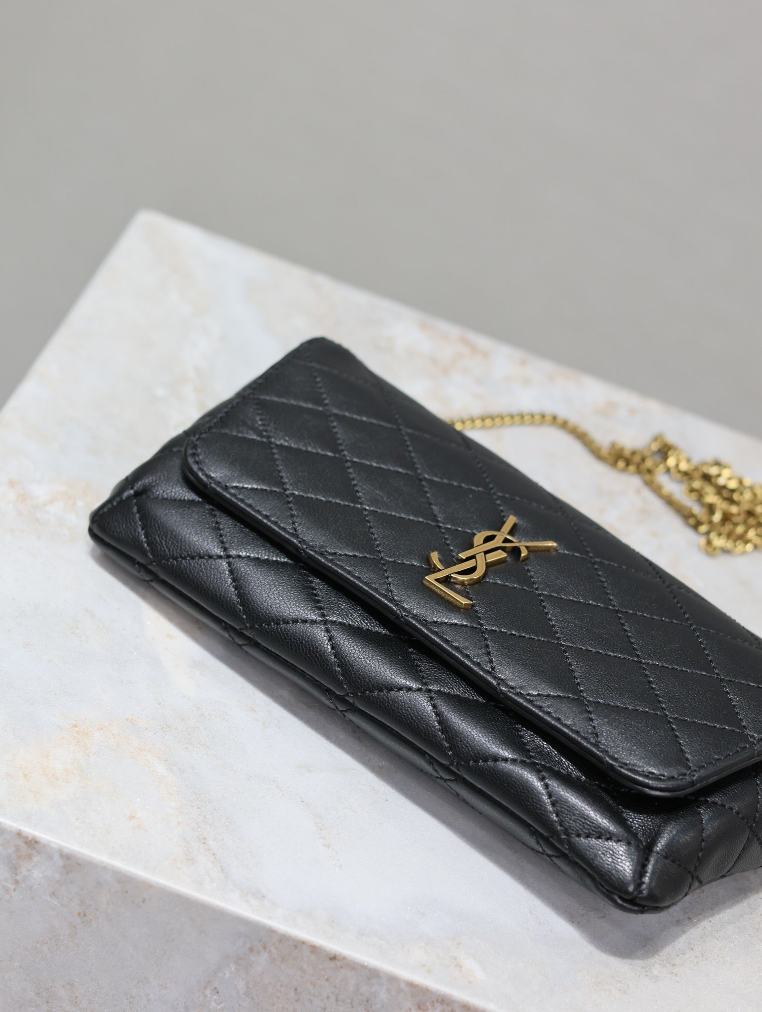 YSL 25S SAINT LAURENT GABY 19 IN BLACK QUILTED CALFSKIN GOLD HARDWRE
