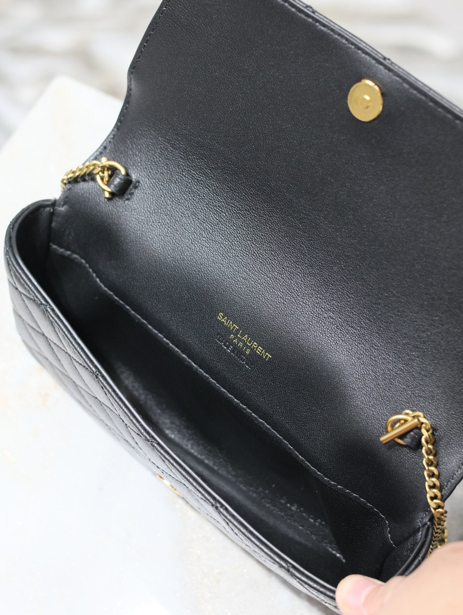 YSL 25S SAINT LAURENT GABY 19 IN BLACK QUILTED CALFSKIN GOLD HARDWRE