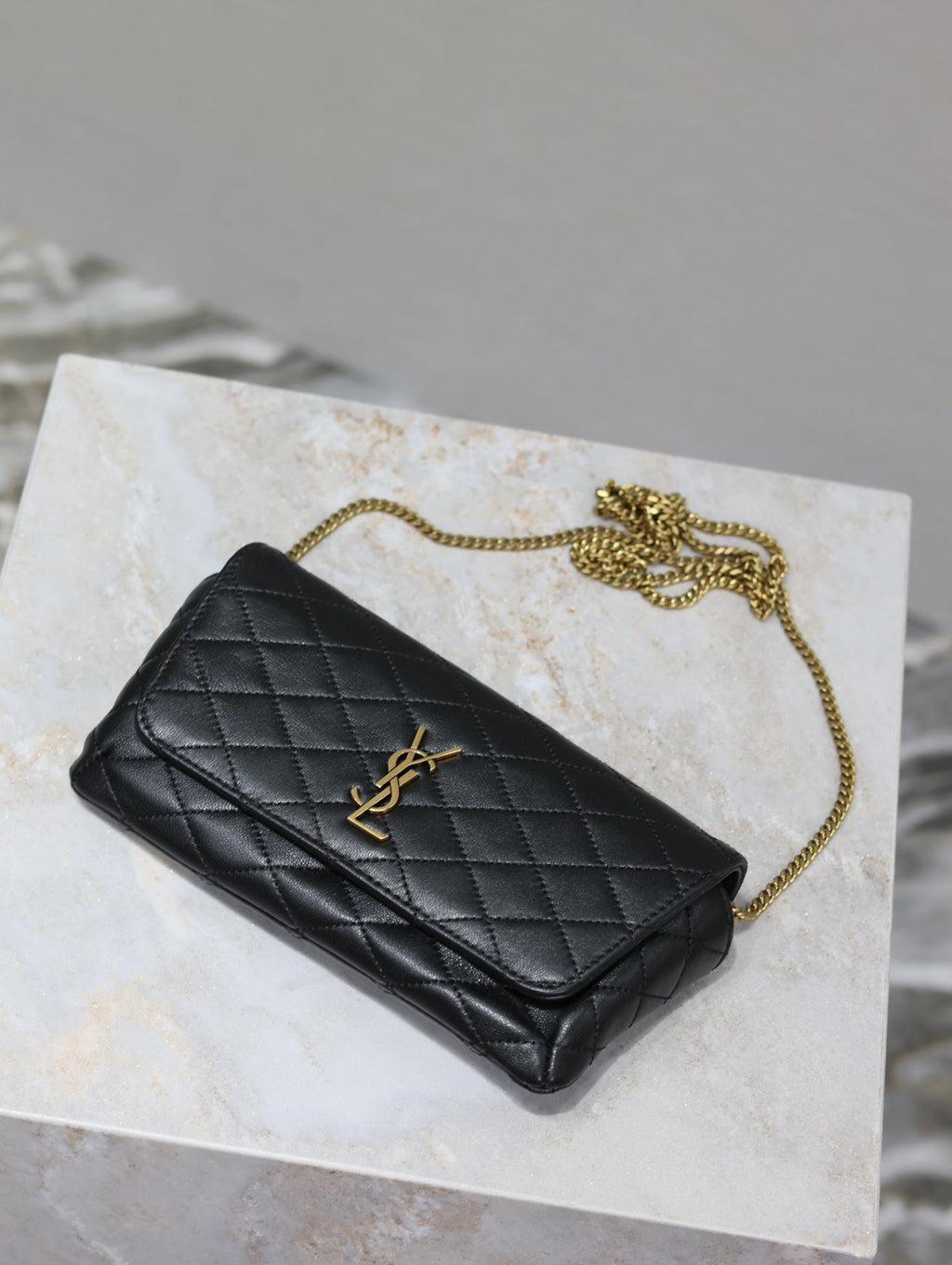 YSL 25S SAINT LAURENT GABY 19 IN BLACK QUILTED CALFSKIN GOLD HARDWRE
