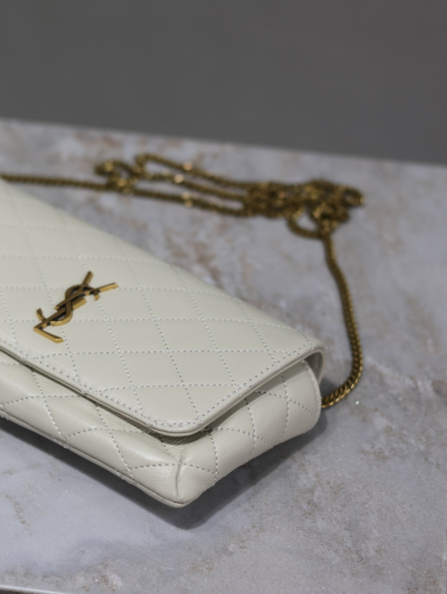 YSL 25S SAINT LAURENT GABY 19 IN BLANC VINTAGE QUILTED CALFSKIN GOLD HARDWARE