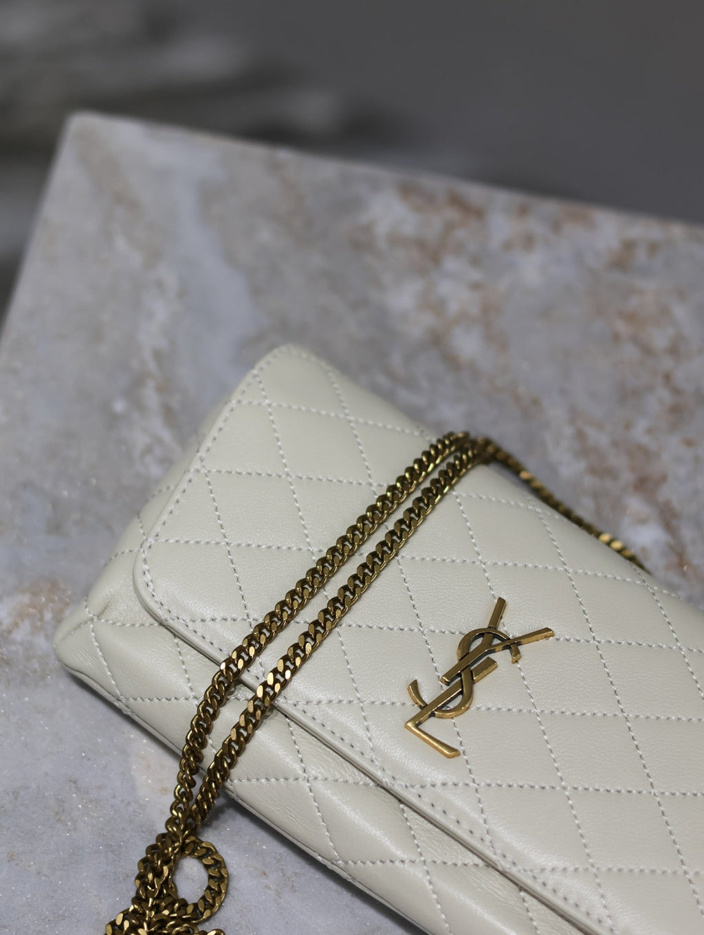 YSL 25S SAINT LAURENT GABY 19 IN BLANC VINTAGE QUILTED CALFSKIN GOLD HARDWRE