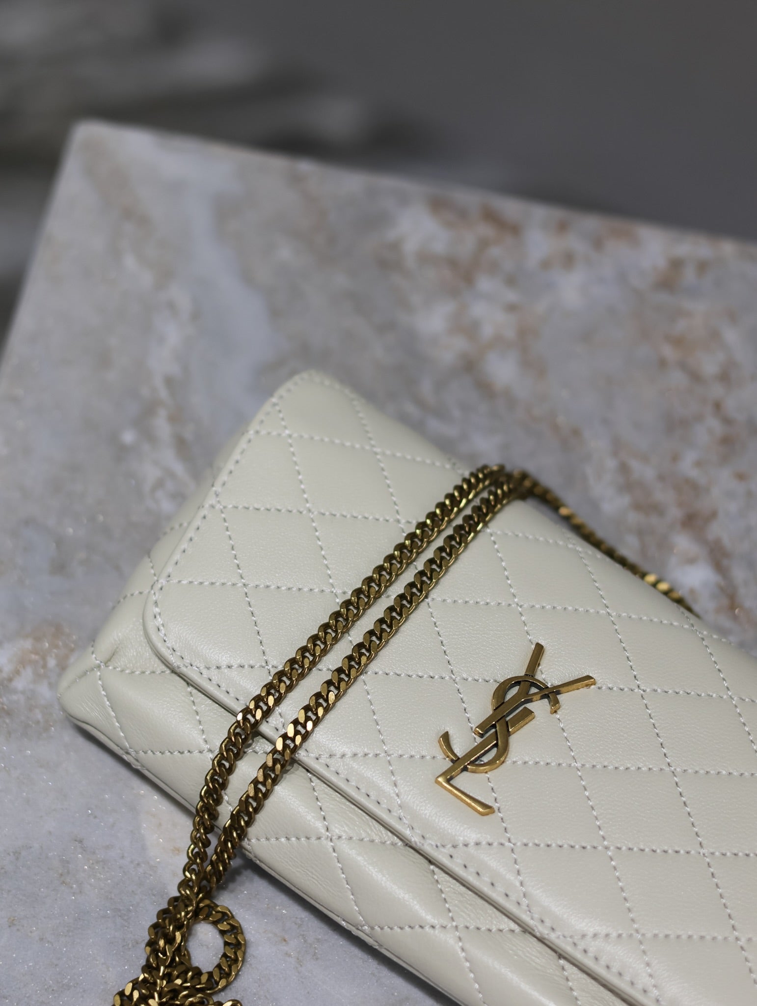 YSL 25S SAINT LAURENT GABY 19 IN BLANC VINTAGE QUILTED CALFSKIN GOLD HARDWARE