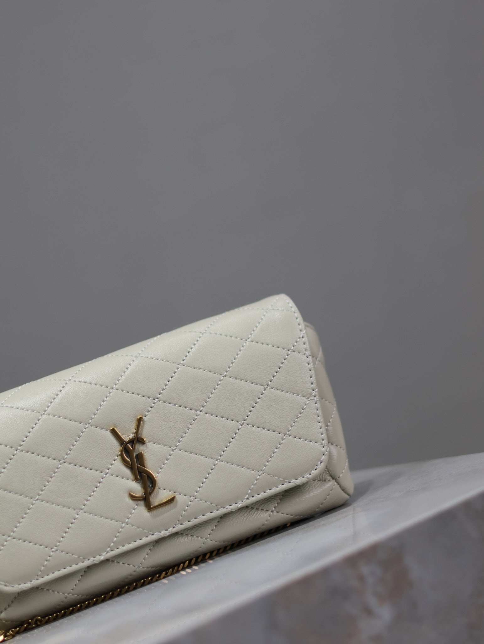 YSL 25S SAINT LAURENT GABY 19 IN BLANC VINTAGE QUILTED CALFSKIN GOLD HARDWRE