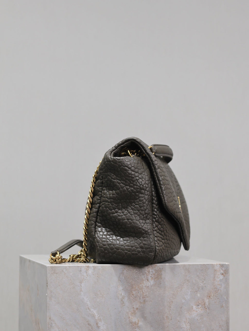 YSL 25S CALYPSO BAG 38 IN ARMY GREEN GRAINED LAMBSKIN GOLD HARDWARE