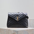 LOULOU LARGE 36 IN BLACK QUILTED CALFSKIN GOLD HARDWARE