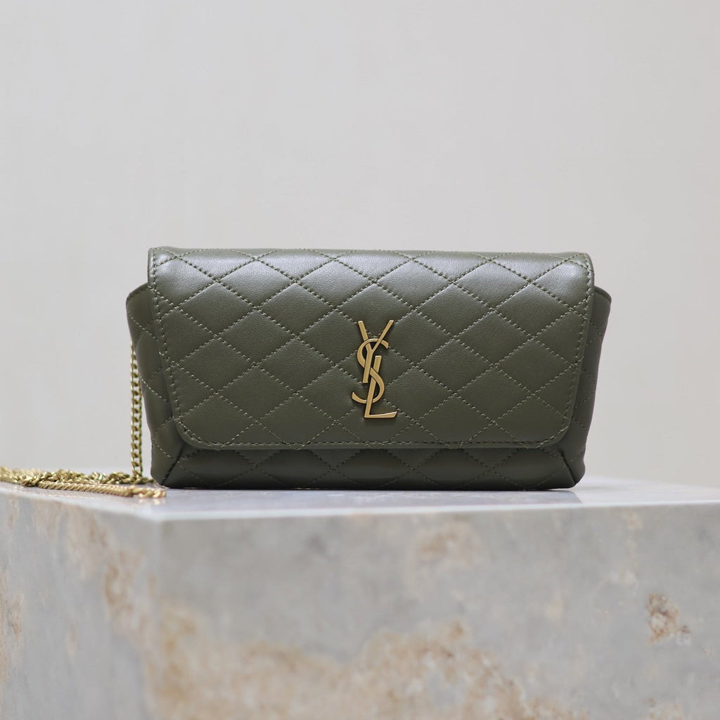 YSL 25S SAINT LAURENT GABY 19 IN DARK OLIVE QUILTED CALFSKIN GOLD HARDWRE