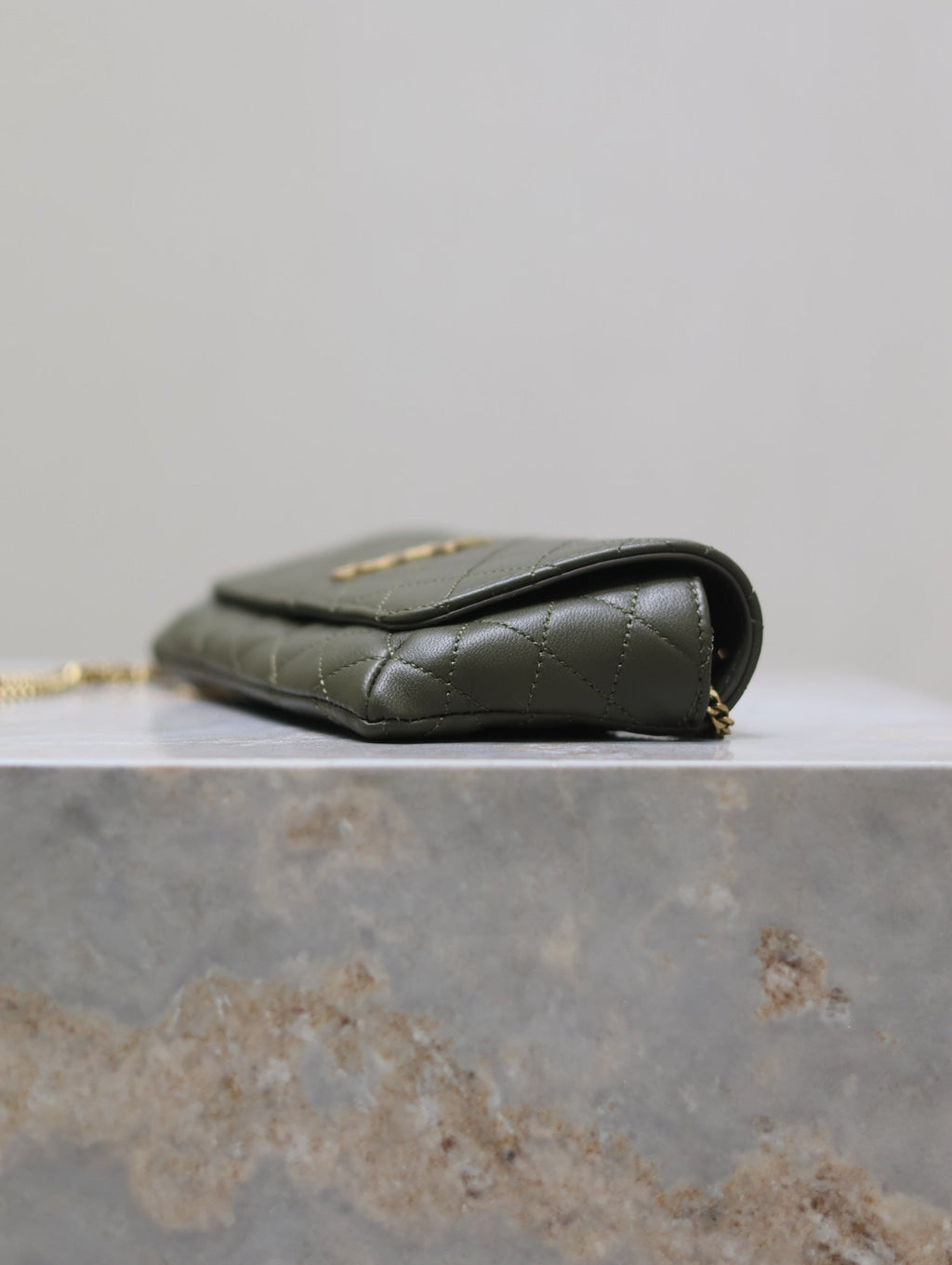 YSL 25S SAINT LAURENT GABY 19 IN DARK OLIVE QUILTED CALFSKIN GOLD HARDWRE