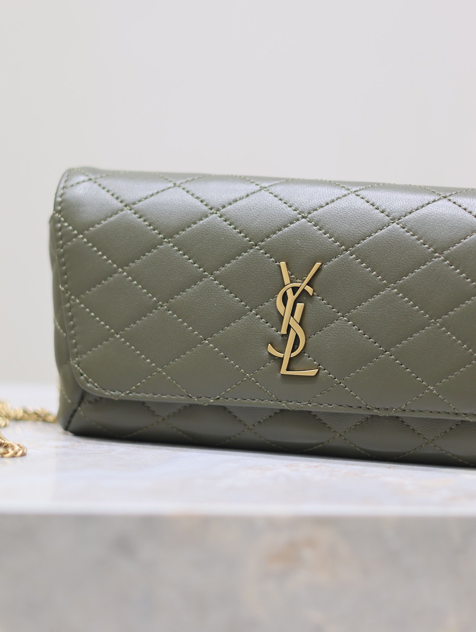 YSL 25S SAINT LAURENT GABY 19 IN DARK OLIVE QUILTED CALFSKIN GOLD HARDWRE