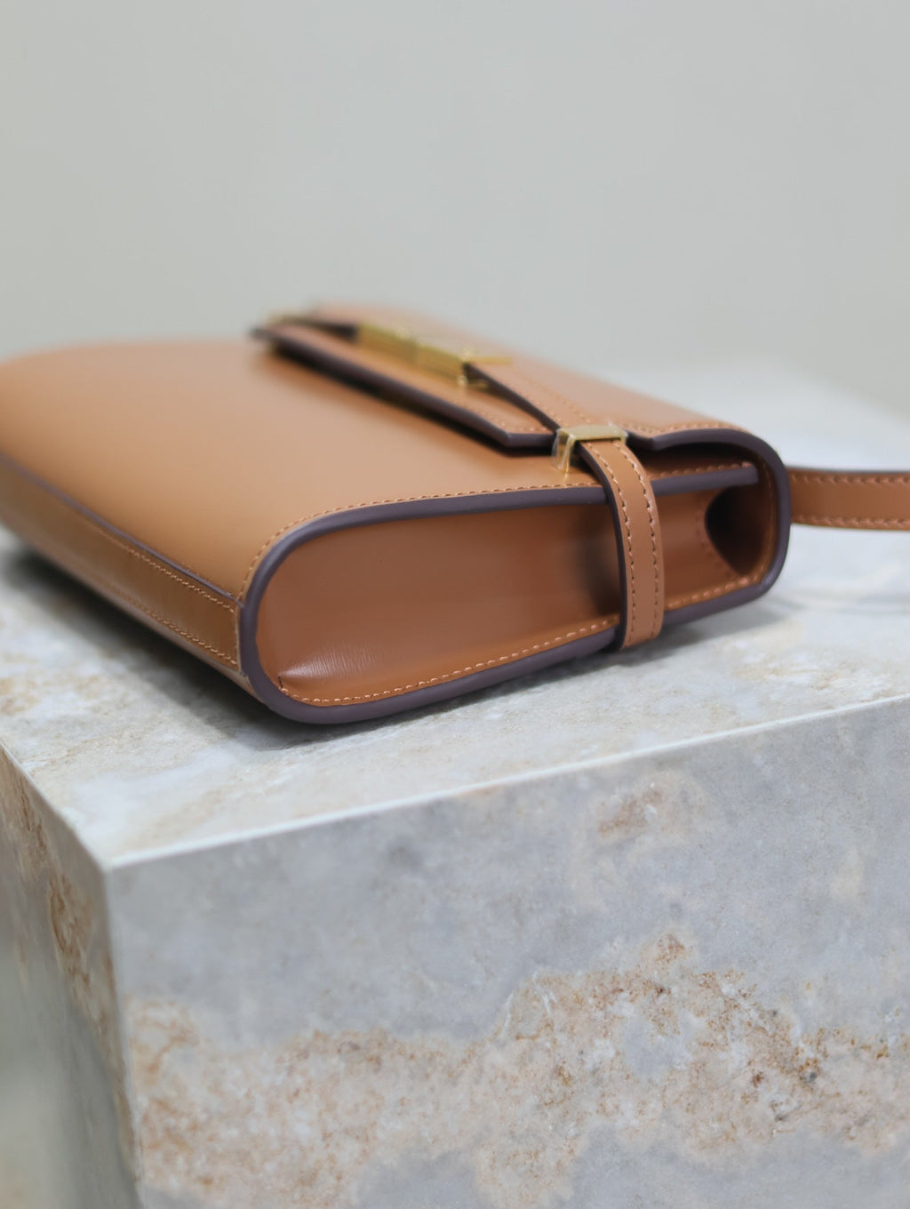 YSL 25S MINI MANHATTAN 19 IN BROWN CALFSKIN GOLD HARDWARE