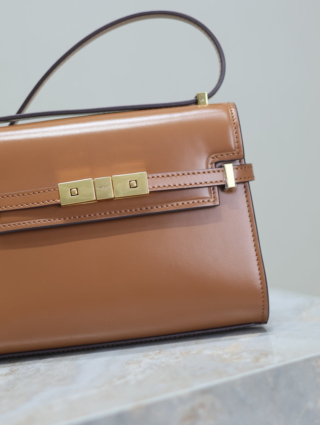 YSL 25S MINI MANHATTAN 19 IN BROWN CALFSKIN GOLD HARDWRE