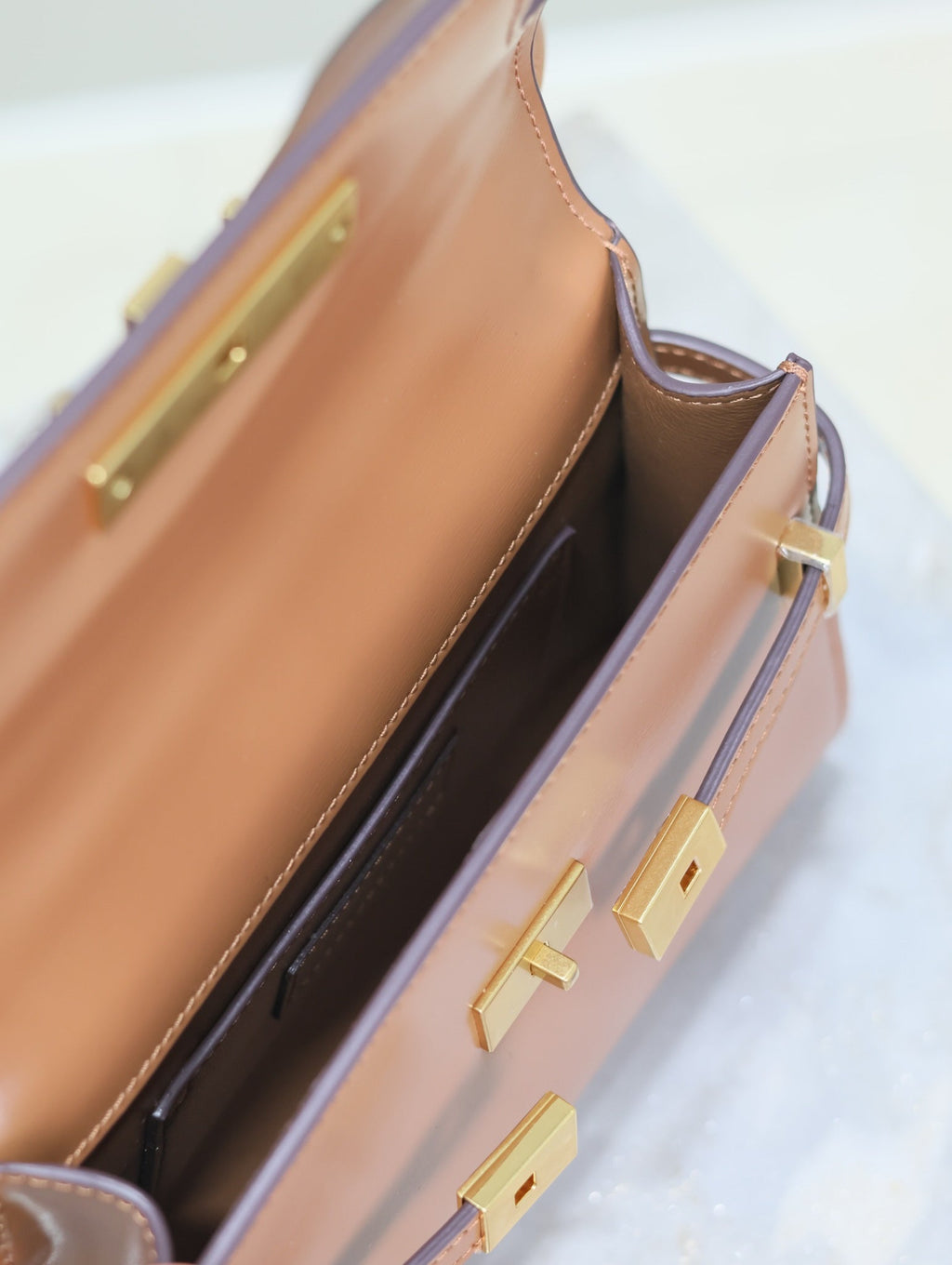 YSL 25S MINI MANHATTAN 19 IN BROWN CALFSKIN GOLD HARDWRE