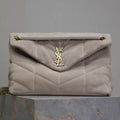 YSL 25S LOULOU PUFFER GM 35 IN SMOKEY TAUPE SUEDE GOLD HARDWRE