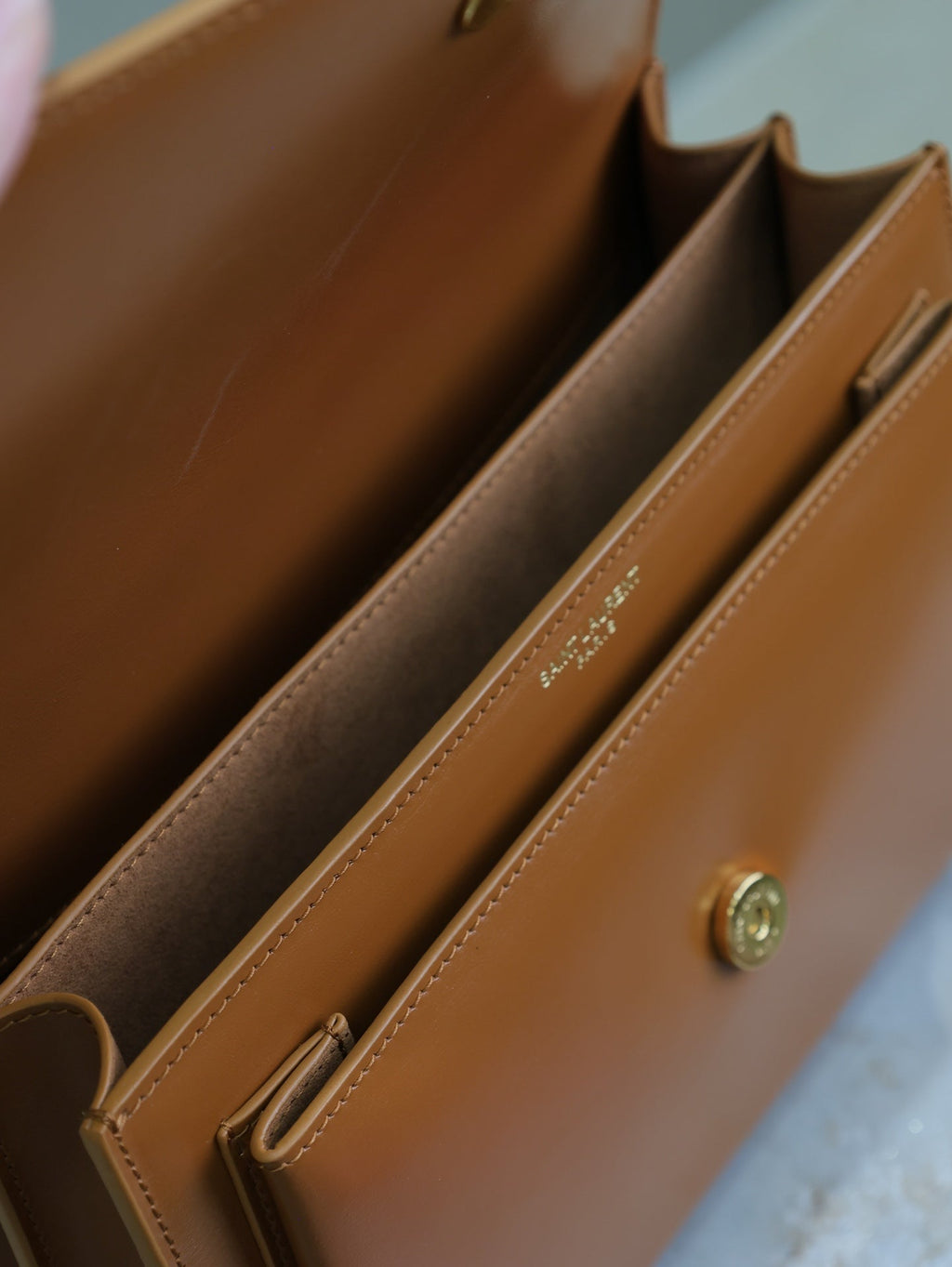 YSL 25S SUNSET BAG 22 IN DARK CARAMEL CALFSKIN GOLD HARDWARE