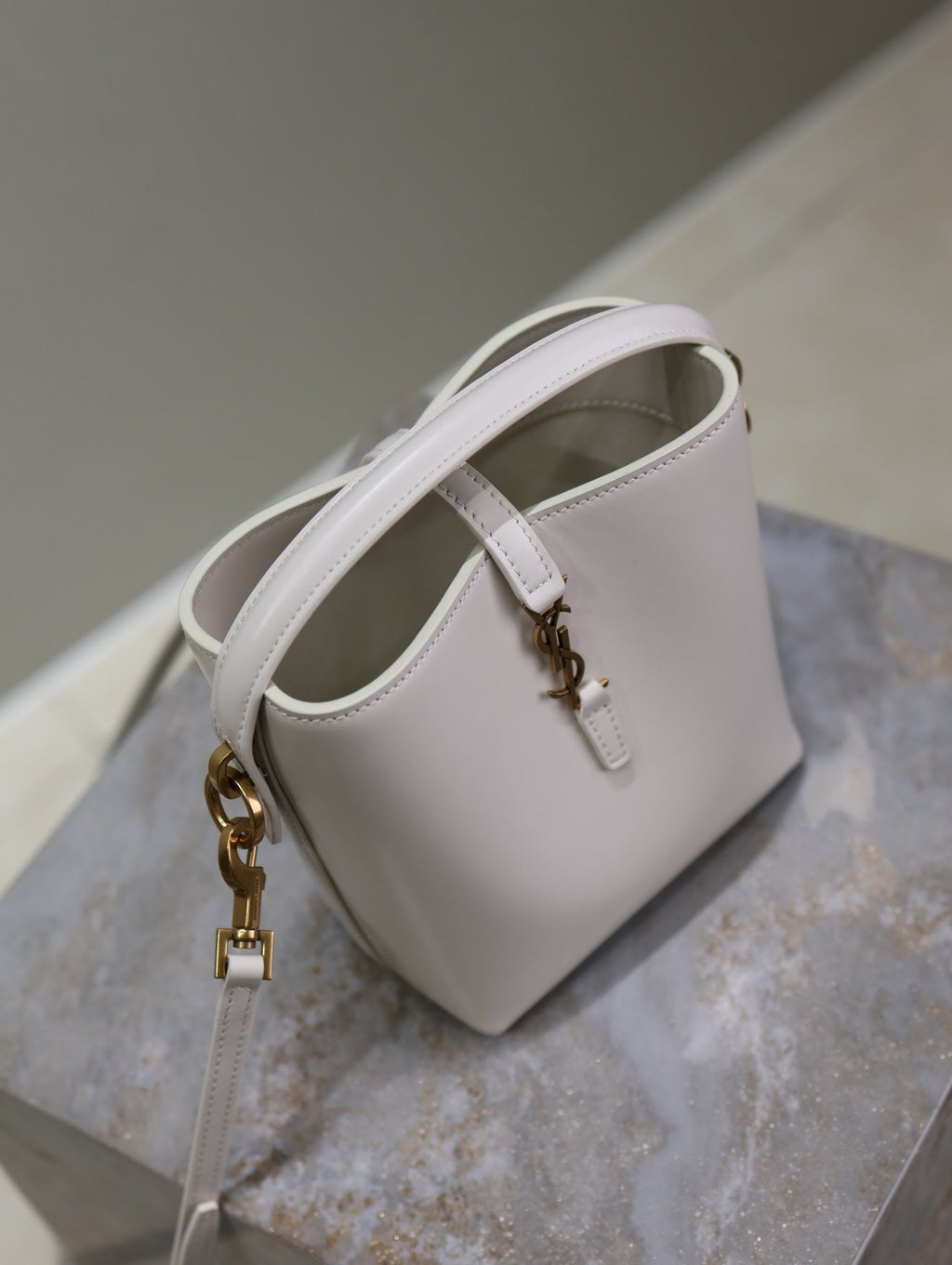 YSL 25S LE 37 MINI 15 IN DUSTY GRAY CALFSKIN GOLD HARDWRE