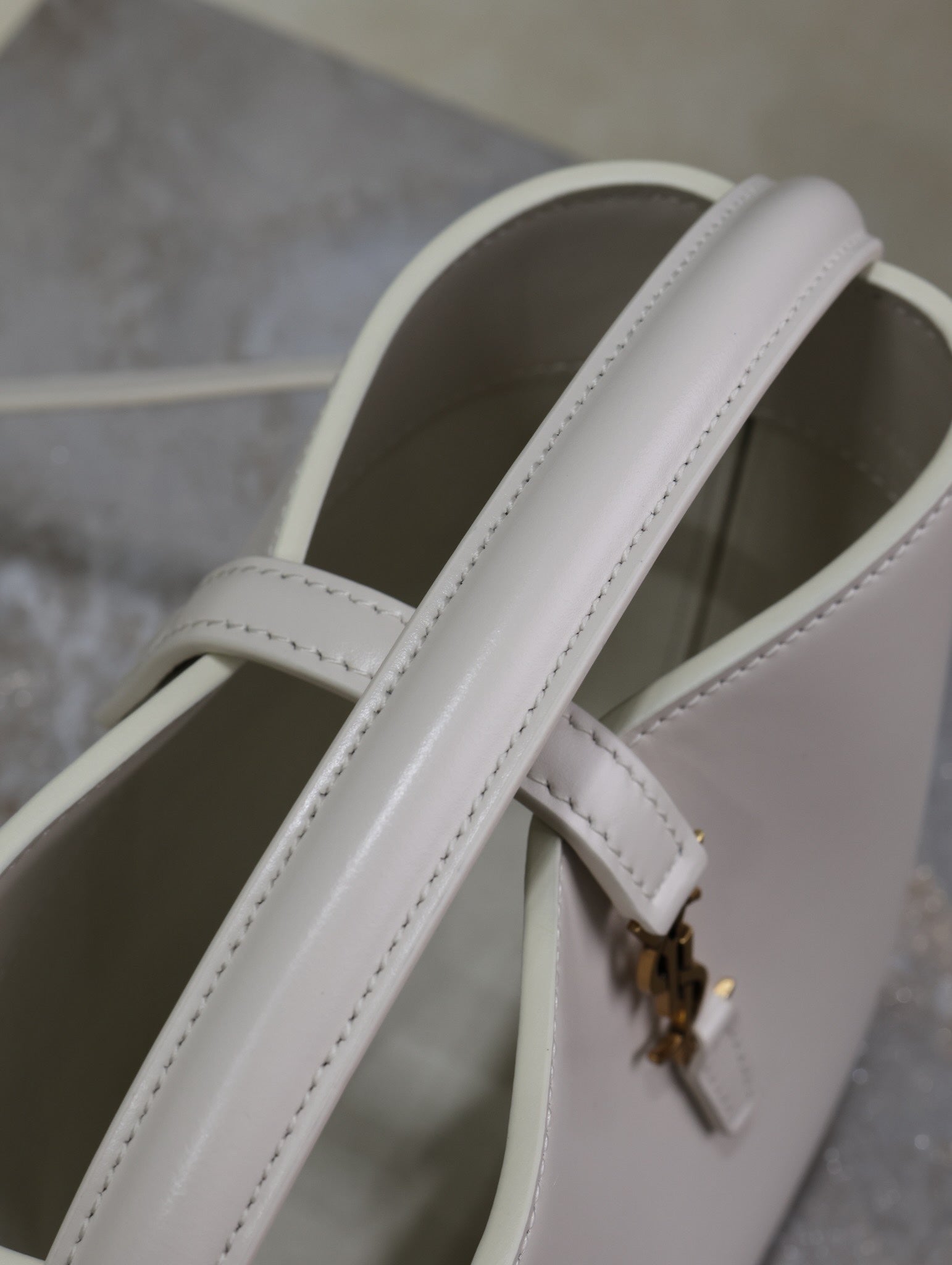 YSL 25S LE 37 MINI 15 IN DUSTY GRAY CALFSKIN GOLD HARDWARE