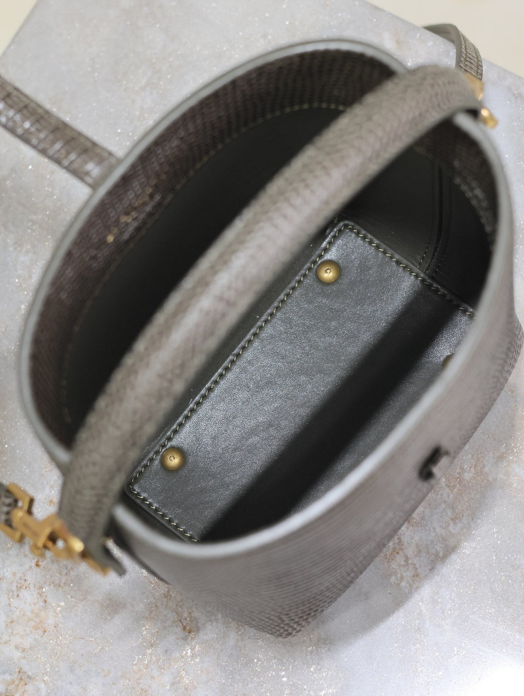 YSL 25S LE 37 MINI 15 IN BROWN LIZARD PATTERN CALFSKIN GOLD HARDWARE