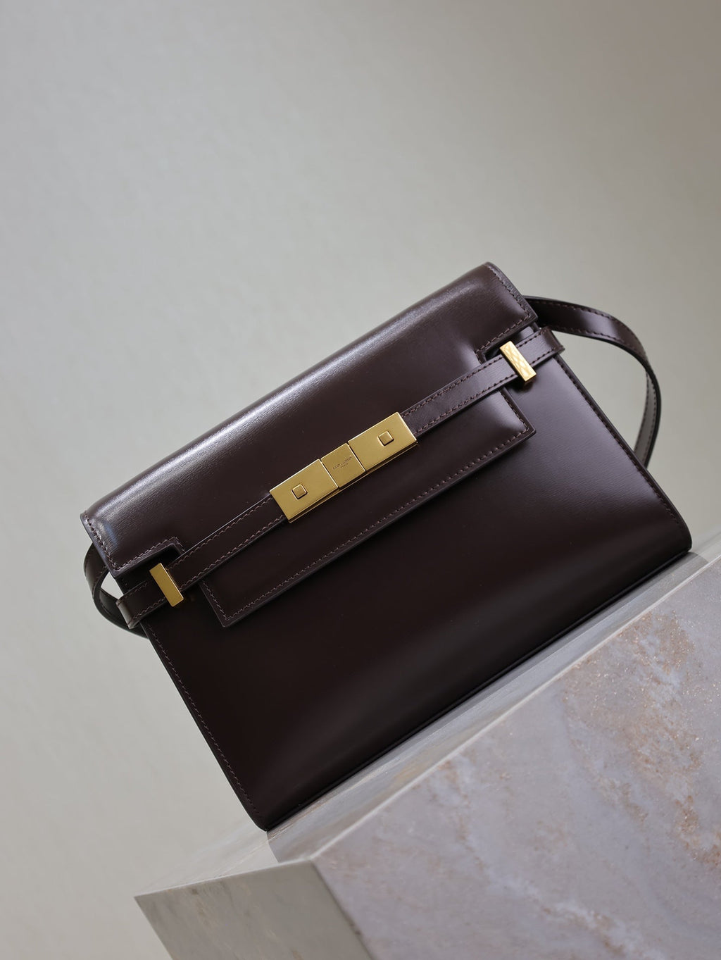 YSL 25S MANHATTAN SMALL 24 IN ROUGE CABERNET CALFSKIN GOLD HARDWARE