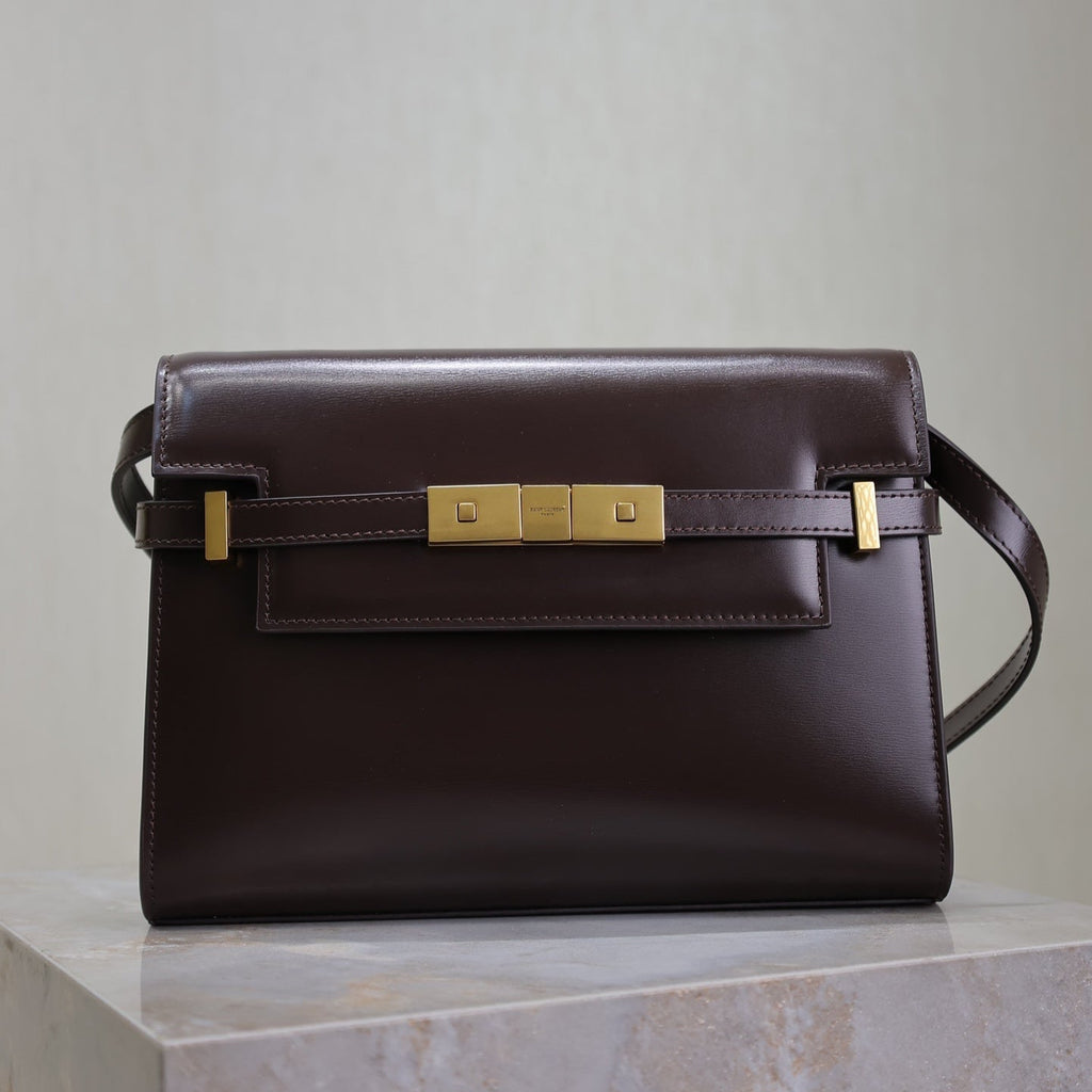 YSL 25S MANHATTAN SMALL 24 IN ROUGE CABERNET CALFSKIN GOLD HARDWRE