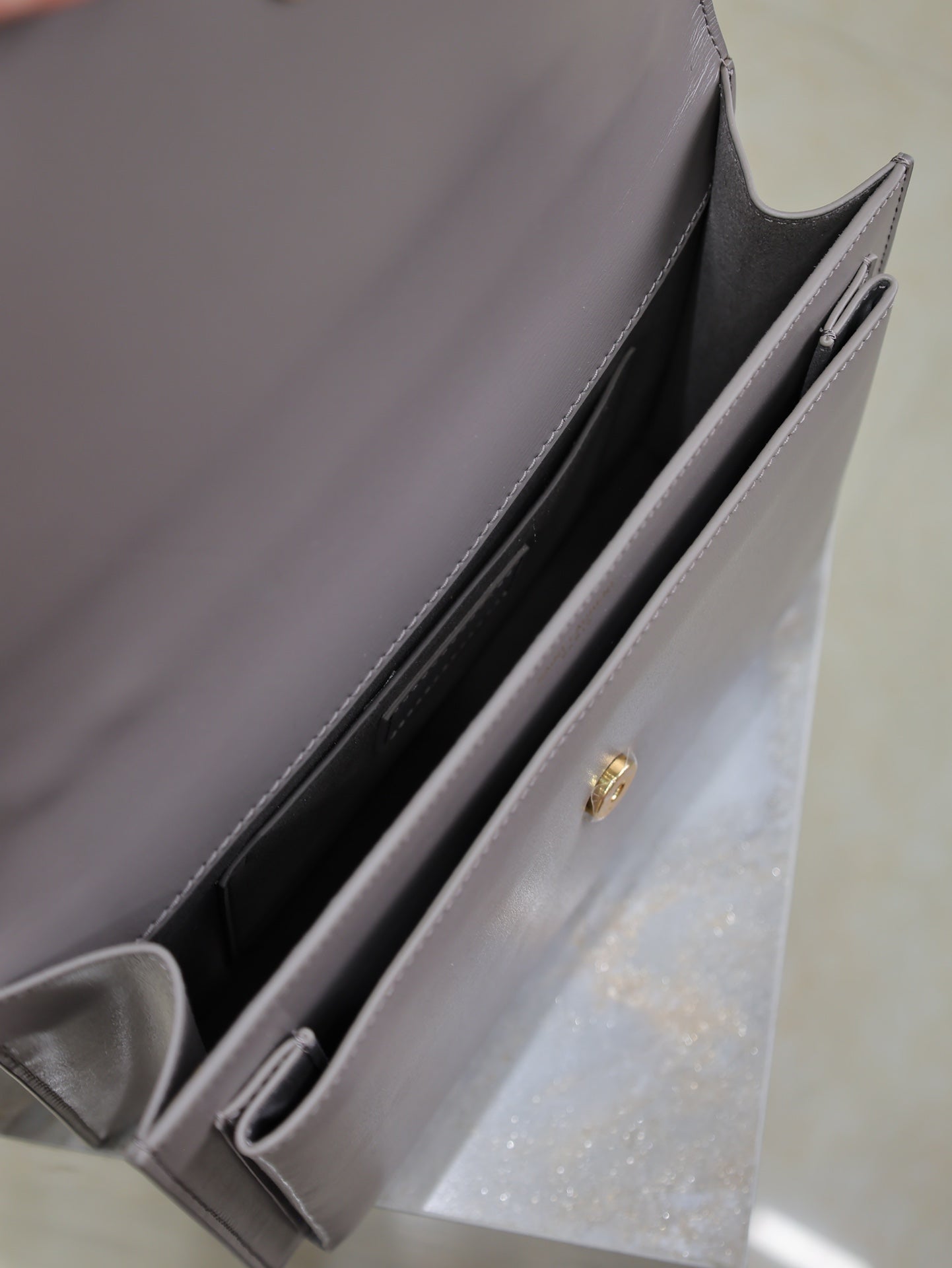 YSL 25S SUNSET MM 25 IN GRAYISH PURPLE CALFSKIN GOLD HARDWRE