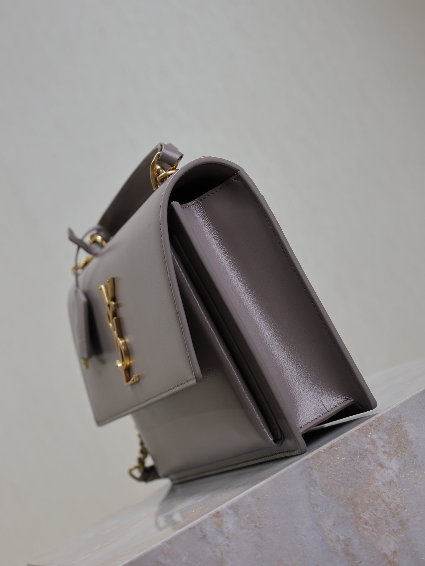 YSL 25S SUNSET MM 25 IN GRAYISH PURPLE CALFSKIN GOLD HARDWRE