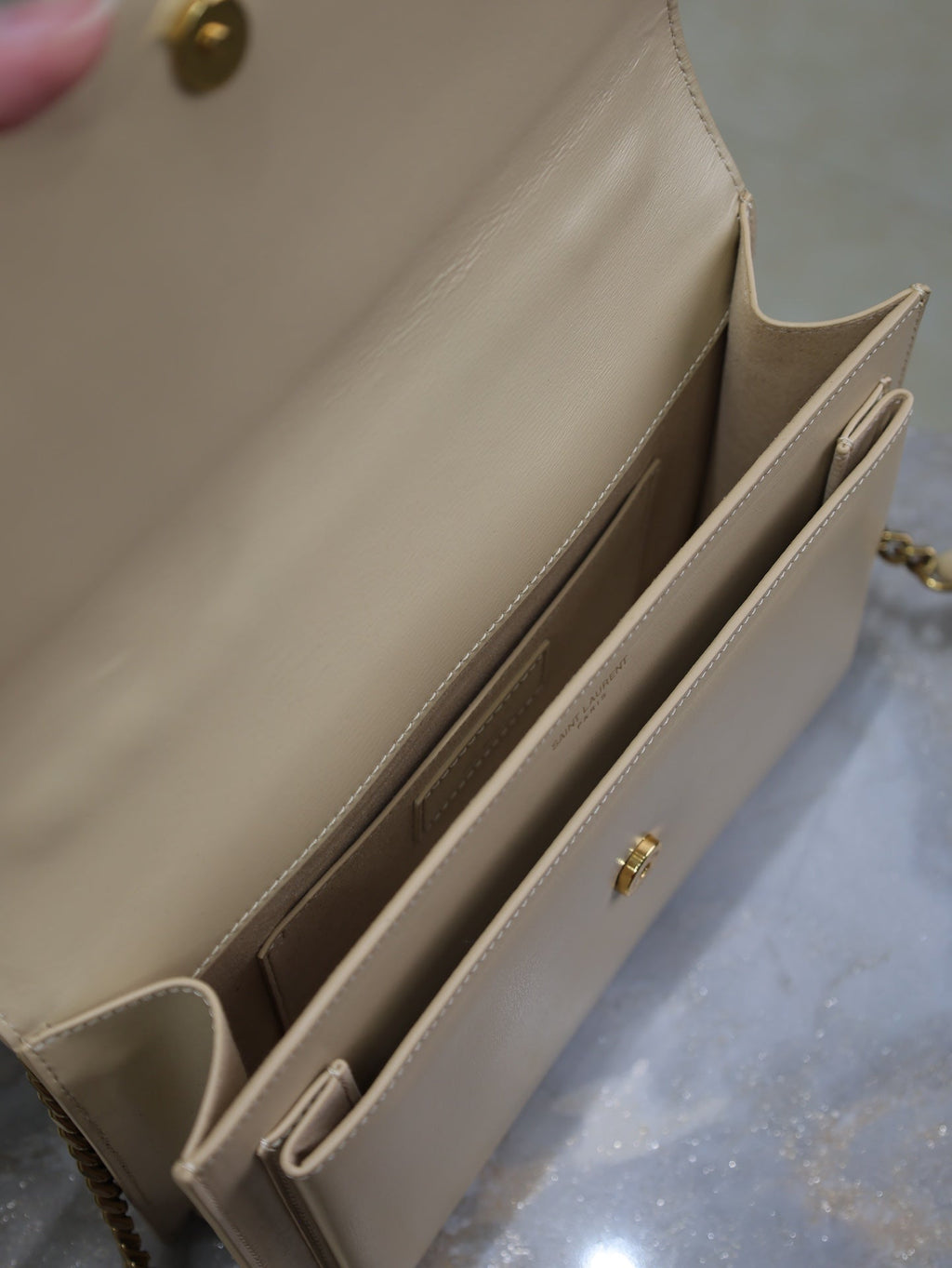 YSL 25S SUNSET MM 25 IN NUDE CALFSKIN GOLD HARDWRE