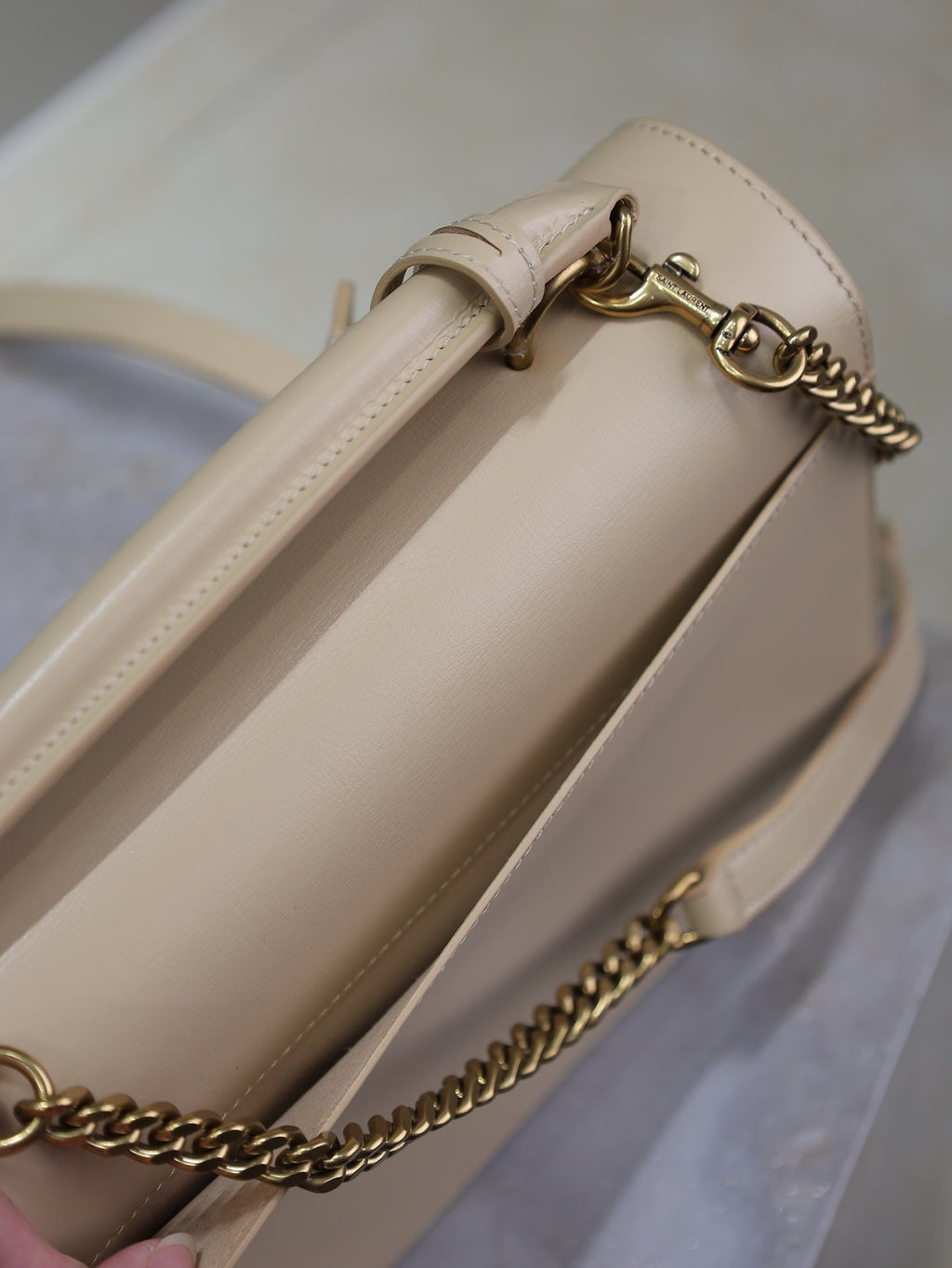 YSL 25S SUNSET MM 25 IN NUDE CALFSKIN GOLD HARDWARE