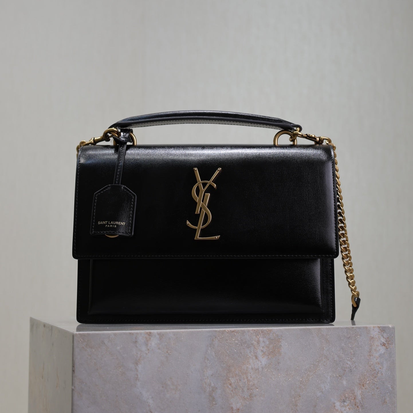 YSL 25S SUNSET MM 25 IN BLACK CALFSKIN GOLD HARDWRE