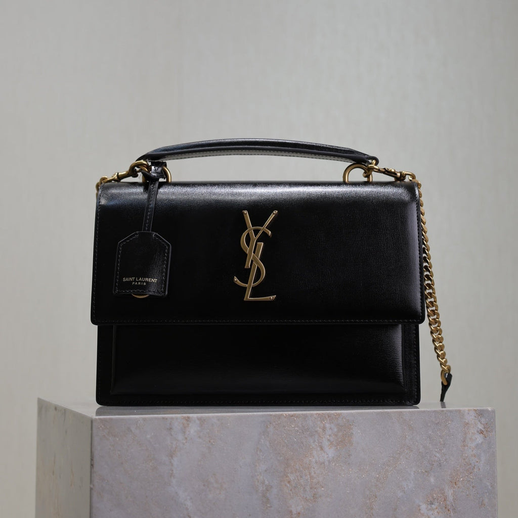 YSL 25S SUNSET MM 25 IN BLACK CALFSKIN GOLD HARDWARE