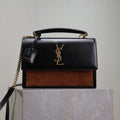 YSL 25S SUNSET MM 25 IN BLACK CALFSKIN AND CARAMEL SUEDE GOLD HARDWARE