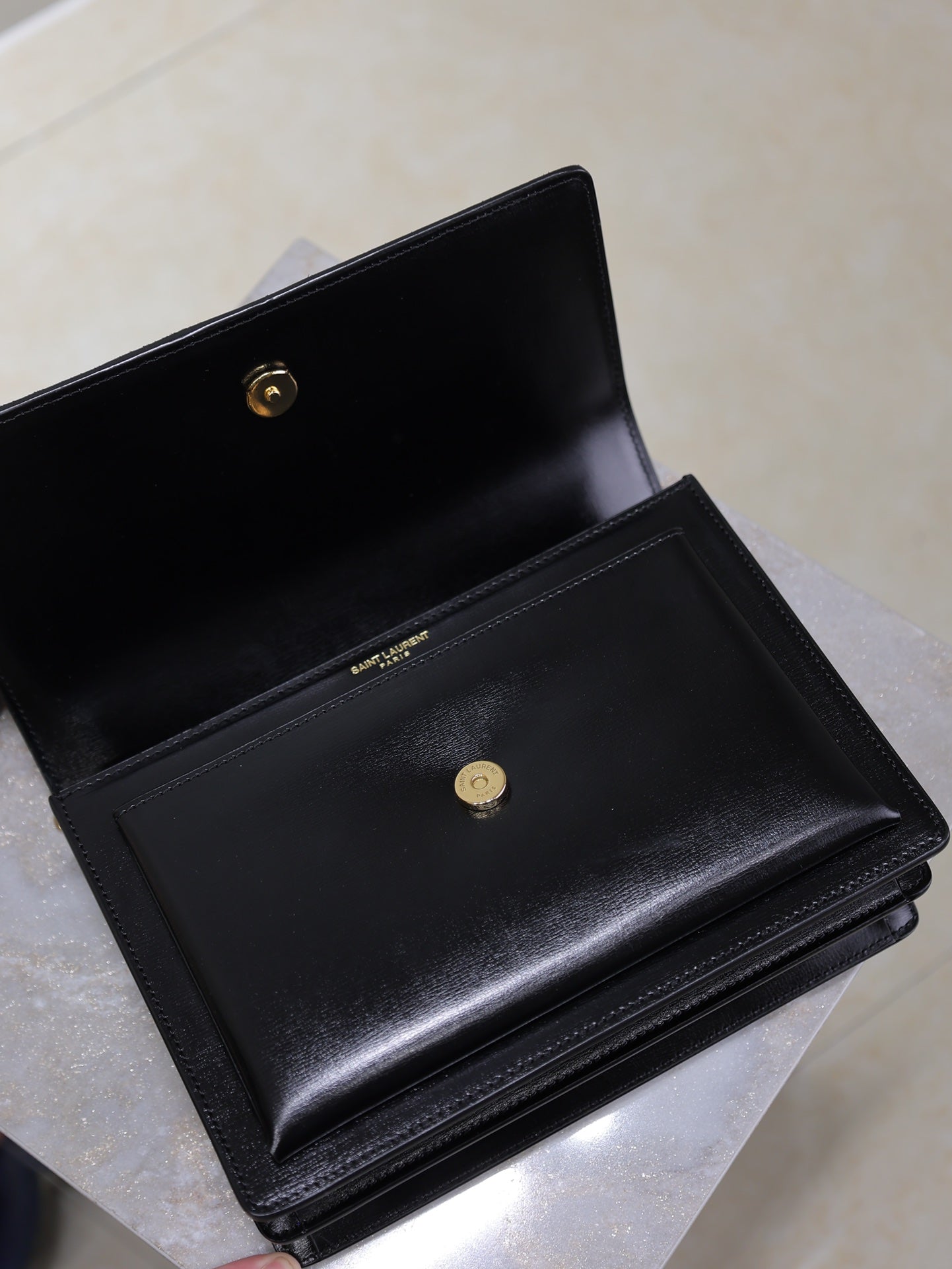 YSL 25S SUNSET BAG 22 IN BLACK CALFSKIN AND SUEDE GOLD HARDWARE