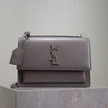 YSL 25S SUNSET BAG 22 IN DARK PURPLE CALFSKIN SILVER HARDWARE